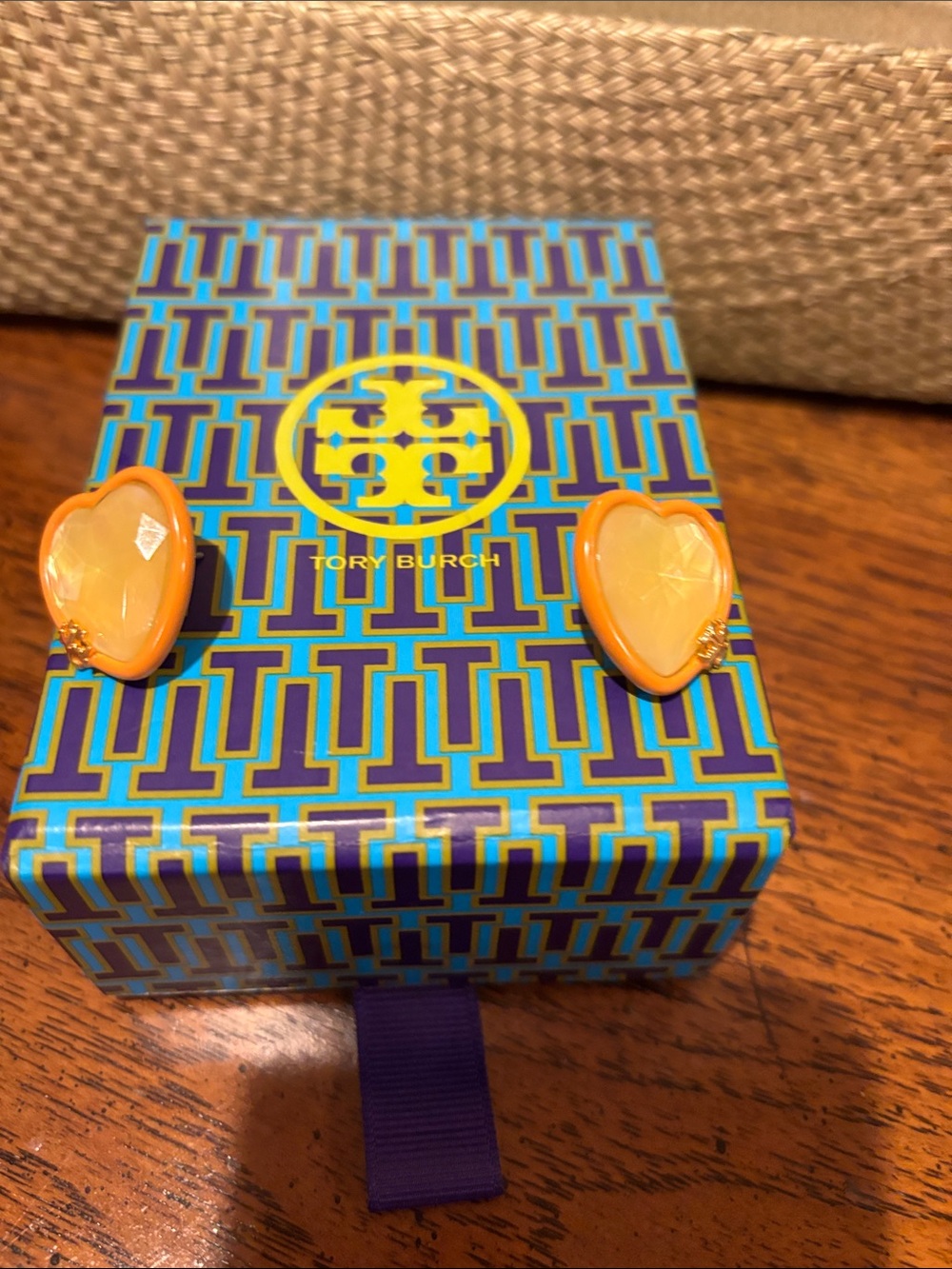 Tory Burch Orange Heart Resin Stud Earrings